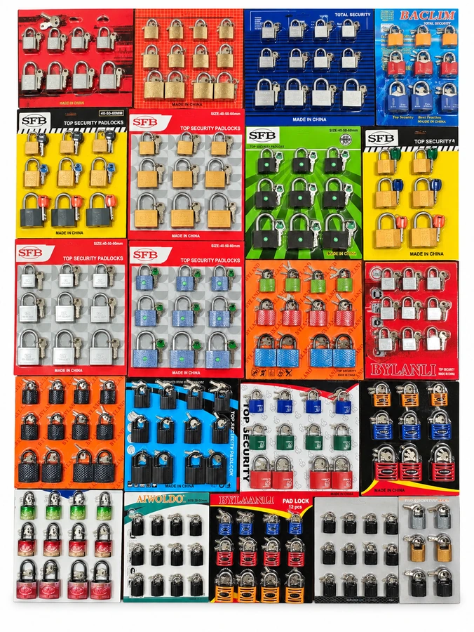 Supplied display of padlock styles and different packing options
